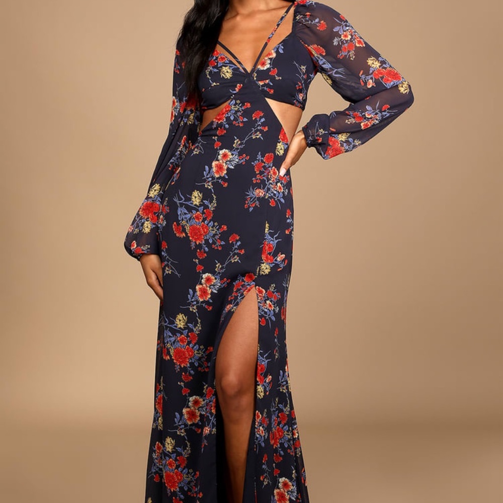 Lulu Navy Floral Cut Out Maxi Dress